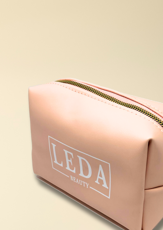 Leda Beauty Leather Pink Sand Makeup Bag